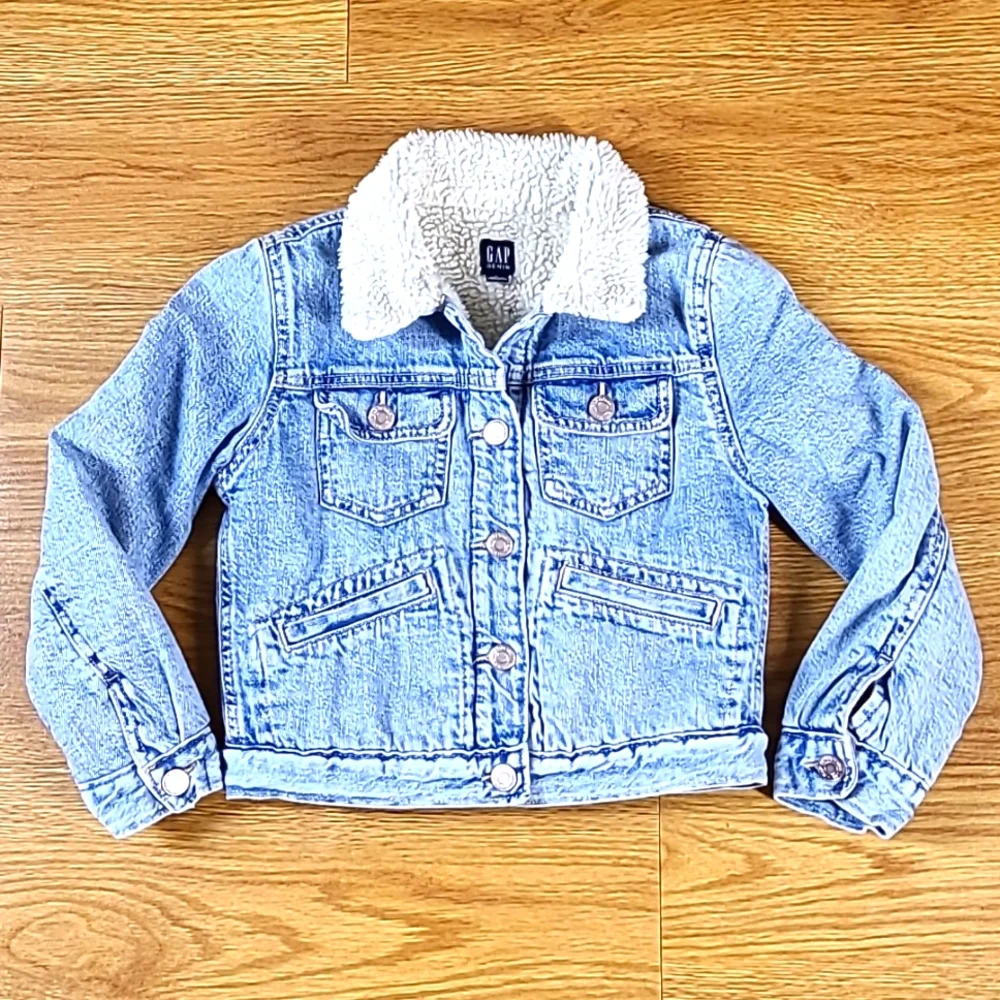 GAP VINTAGE GIRLS MEDIUM DENIM BUTON SNAP ACID LIGHT WASH TRUCKER JACKET
